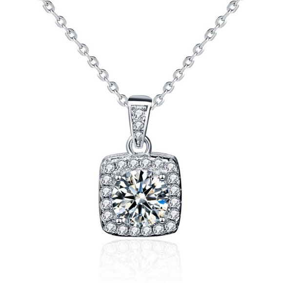 Certified 1ct. t.w. Moissanite Diamond Square Halo Pendant Necklace NEW - Picture 8 of 15